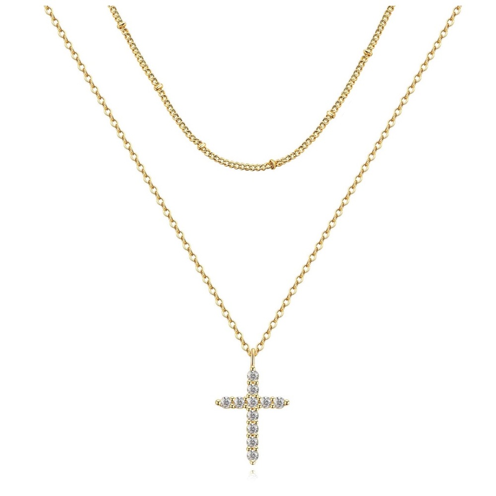 18K GOLD PLATED STAINLESS STEEL CROSS NECKLACE, INTENSITY